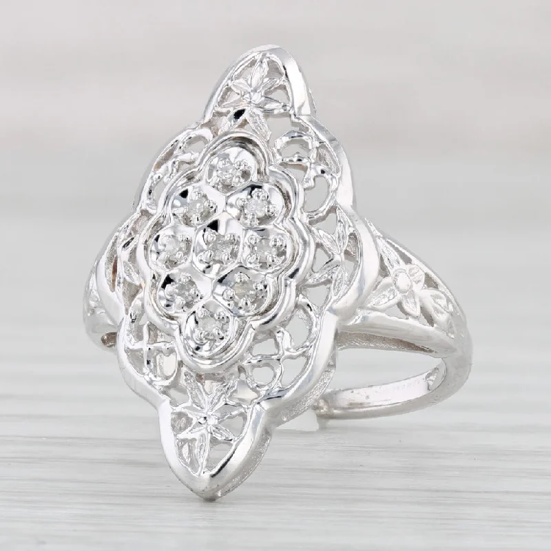 cushion-cut engagement rings for women-Diamond Cluster Openwork Ring 10k White Gold Size 6.5 Cocktail