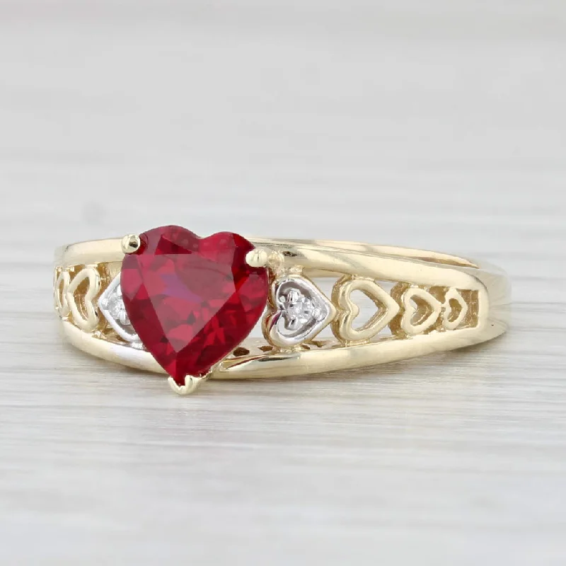 wedding ring and engagement ring sets for women-1.70ct Lab Created Ruby Heart Ring 10k Yellow Gold Size 8 Diamond Accents