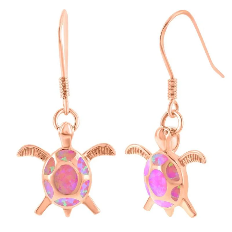 rose gold earrings for women-Rose Sterling Silver Pink Opal Turtle Earrings