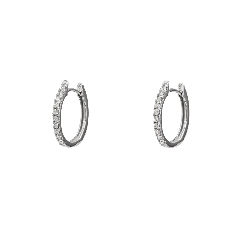 glitter earrings for women-Diamond Oval Hoop Earrings (14K)