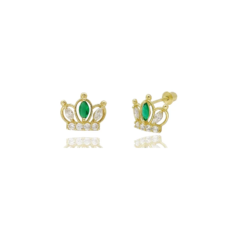 chic earrings for women-Outline Crown CZ Earrings (14K)