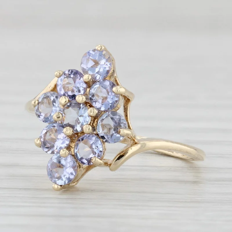 cushion diamond engagement rings for women-1.06ctw Tanzanite Cluster Ring 10k Yellow Gold Bypass Size 5.25