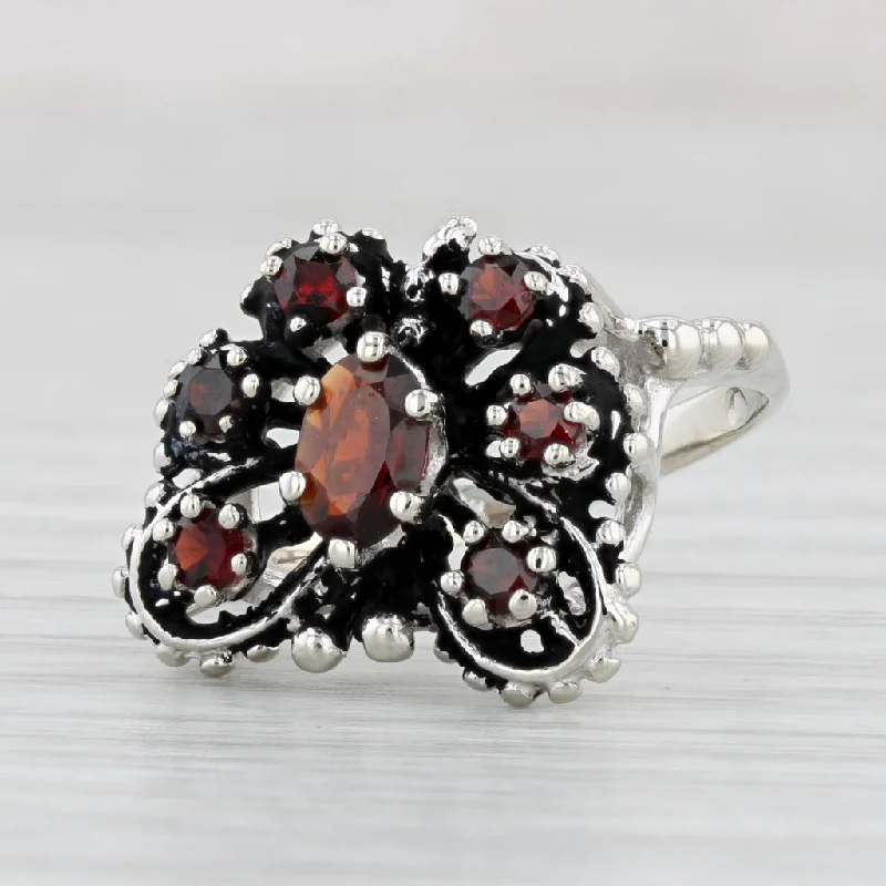 halo engagement rings for women-0.95ctw Garnet Butterfly Ring 10k White Gold Size 6.25