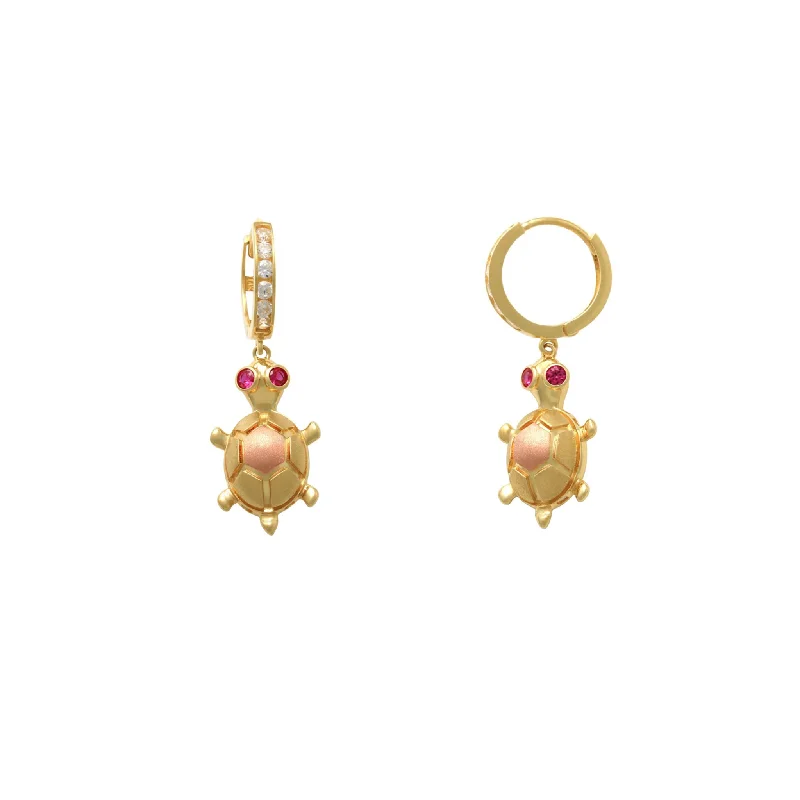 gemstone earrings for women-Red Eyes Turtle Dangling Earrings (14K)