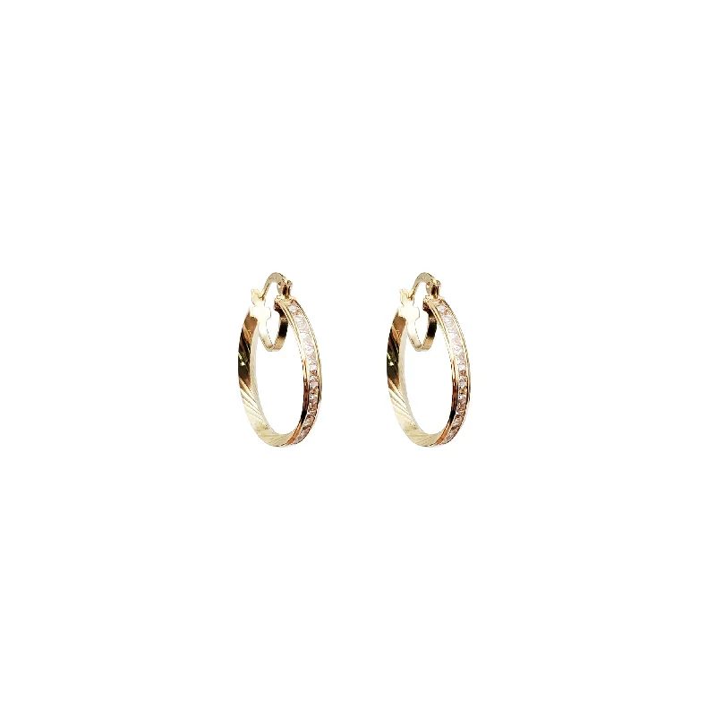 silver hoop earrings for women-Secured Hoop CZ Earrings (14K)