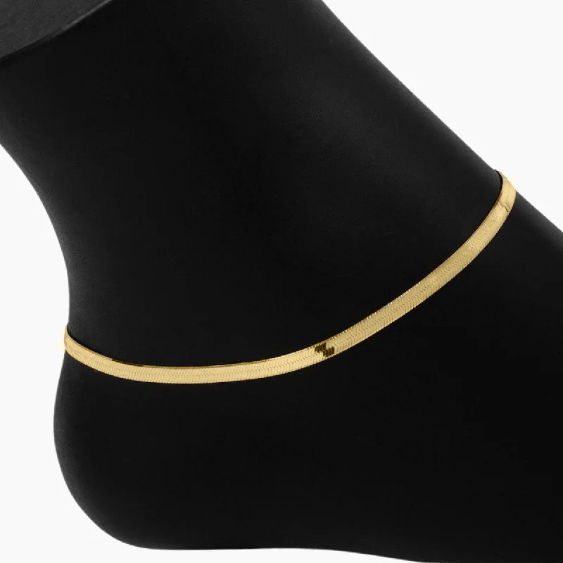 elegant chain anklets for women-Hera 4mm Herringbone Anklet (Gold)