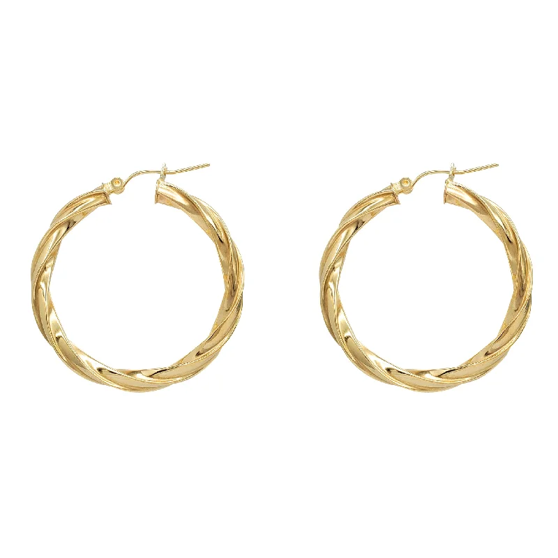 trendy earrings for women-Glossy Twist Hoop Earrings (10K)