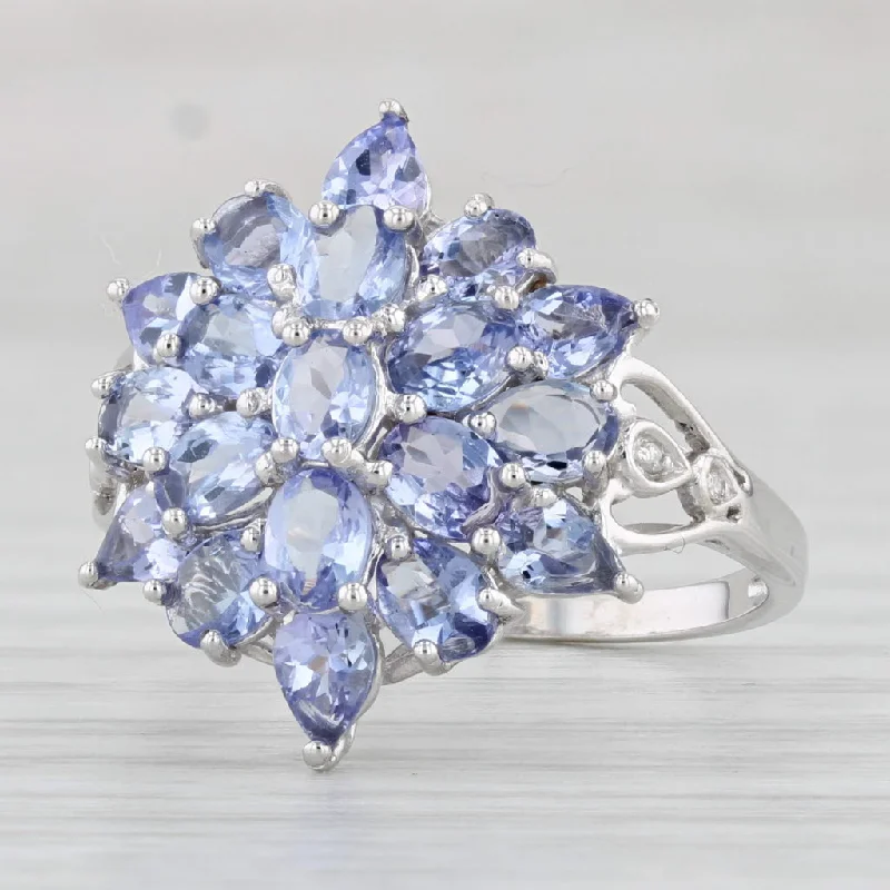 simple yet elegant engagement rings for women-3.40ctw Tanzanite Cluster Ring 10k White Gold Size 8.25 Cocktail