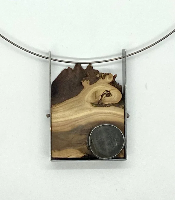 layered silver necklaces for women-Burl Slice and Rock Pendant