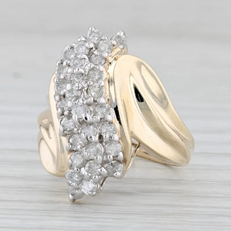 elegant engagement rings for women-0.78ctw Diamond Cluster Bypass Ring 10k Yellow Gold Size 7.25 Cocktail