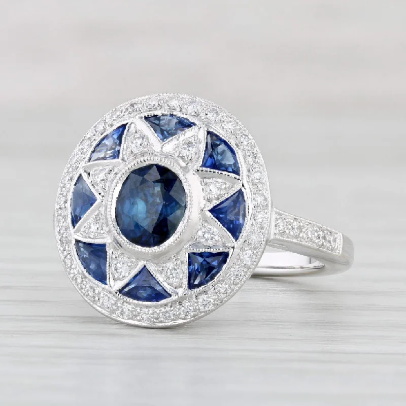 sapphire engagement rings for women-New Beverley K 2.03ctw Blue Sapphire Diamond Flower Ring 18k White Gold Size 6.5