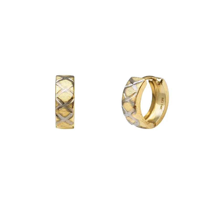 vintage earrings for women-Two-Tone Huggie Earrings (14K)