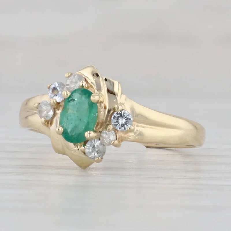 affordable custom engagement rings for women-0.76ctw Emerald White Sapphire Ring 10k Yellow Gold Size 9