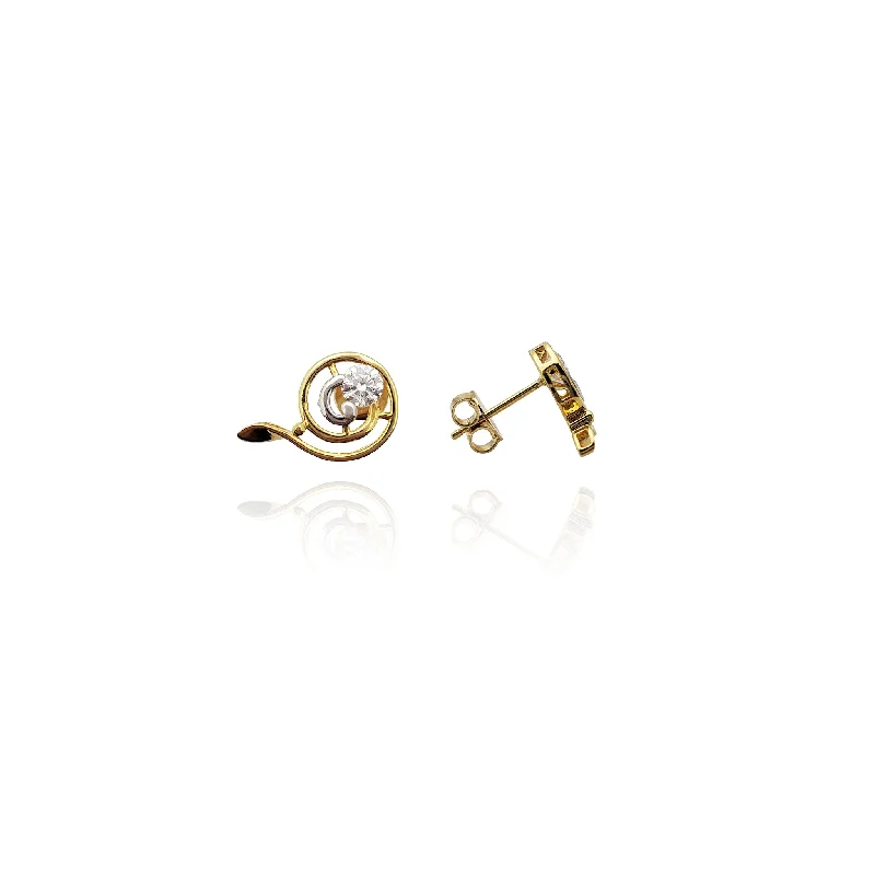 simple gold earrings for women-Two-Tone Spiral CZ Earrings (14K)