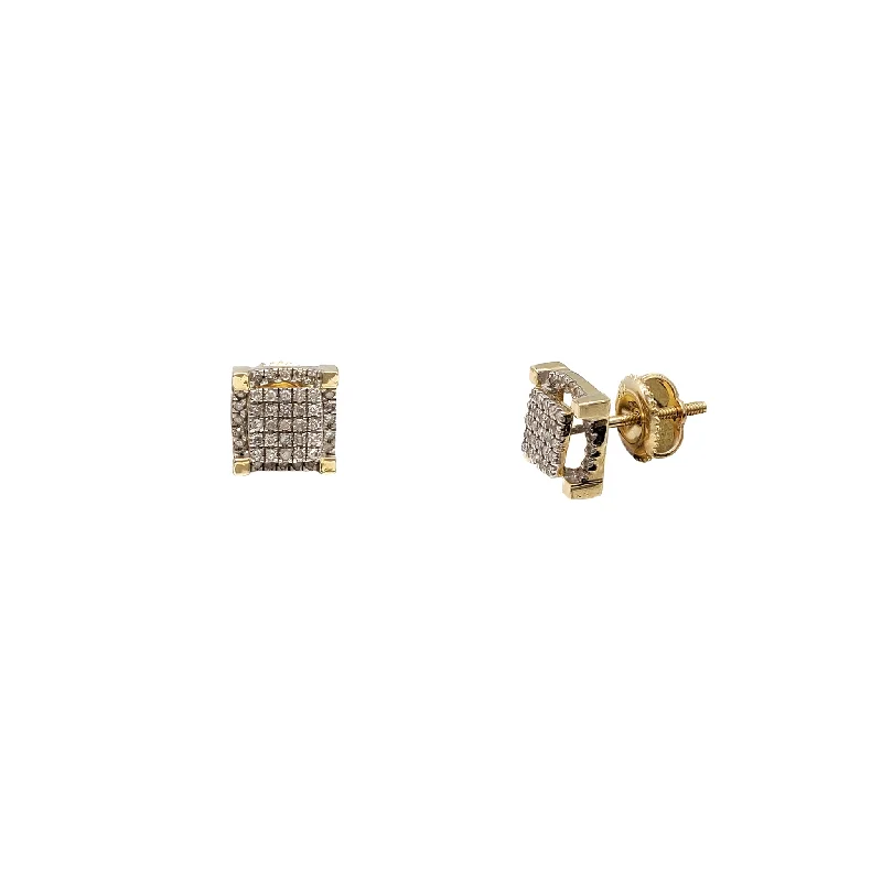 luxury gemstone earrings for women-Diamond Iced-Out Concave Halo Square Stud Earrings (10K)