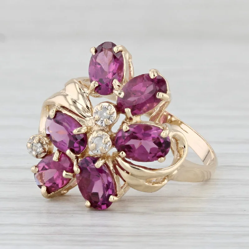 diamond engagement rings for women-3.42ctw Pink Purple Garnet Diamond Cluster Ring 14k Gold Sz 7.25 Floral Cocktail