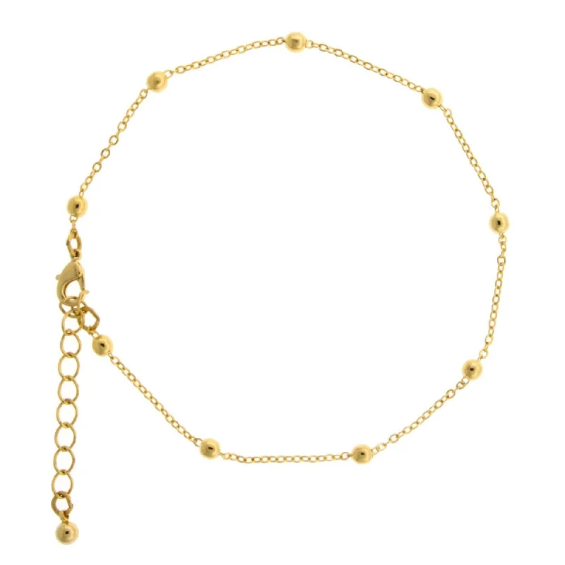 chain anklets for women-1928 Jewelry Gold Beaded Chain Anklet 9" + 1.5" Extension