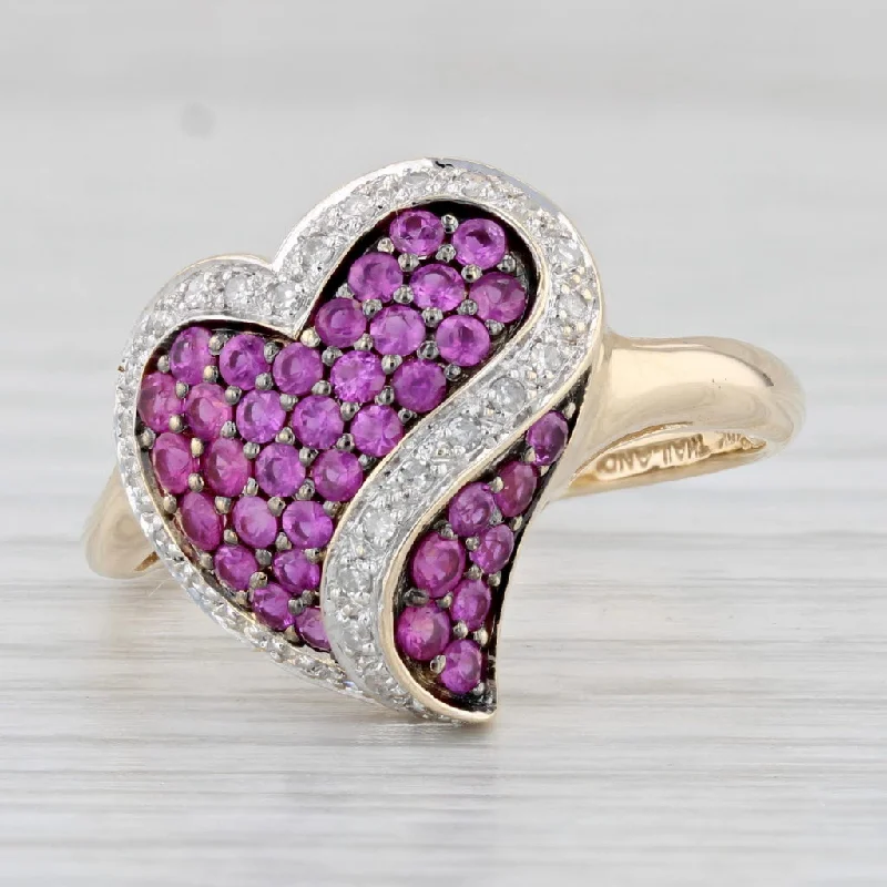 diamond engagement rings for women-0.86ctw Pink Sapphire Diamond Heart Ring 10k Yellow Gold Size 9.25