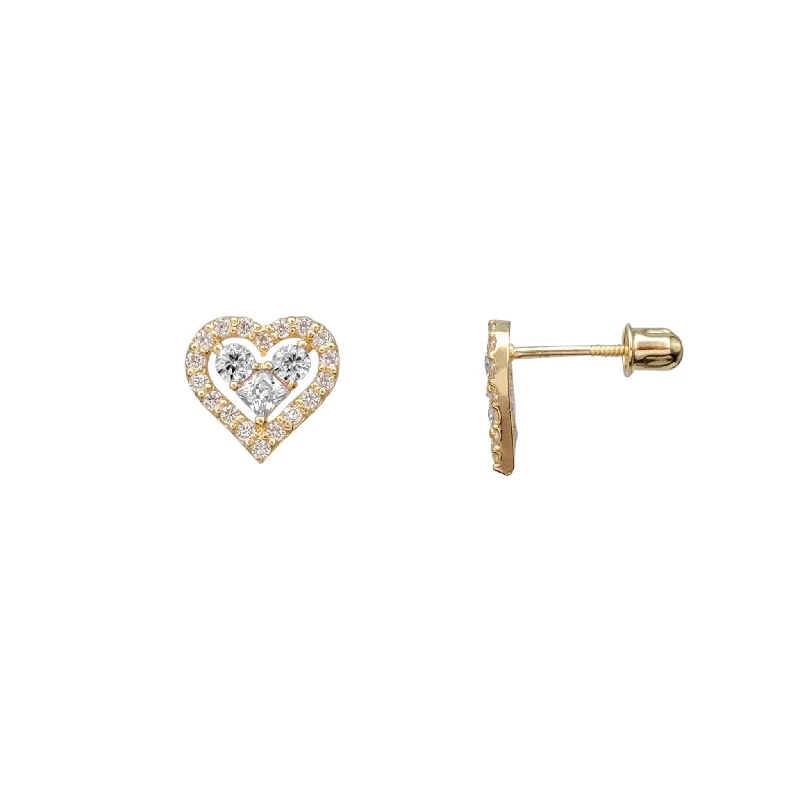 vintage drop earrings for women-Zirconia Heart Stud Earrings (14K)