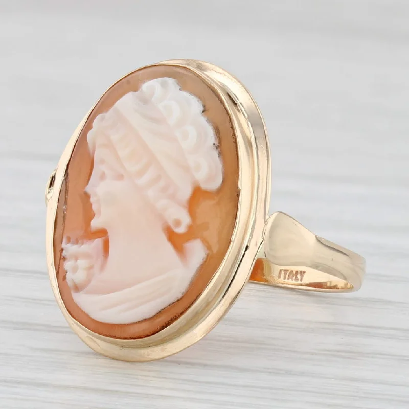 wedding ring and engagement ring sets for women-Italian Carved Shell Cameo Ring 14k Yellow Gold Vintage Size 7.25