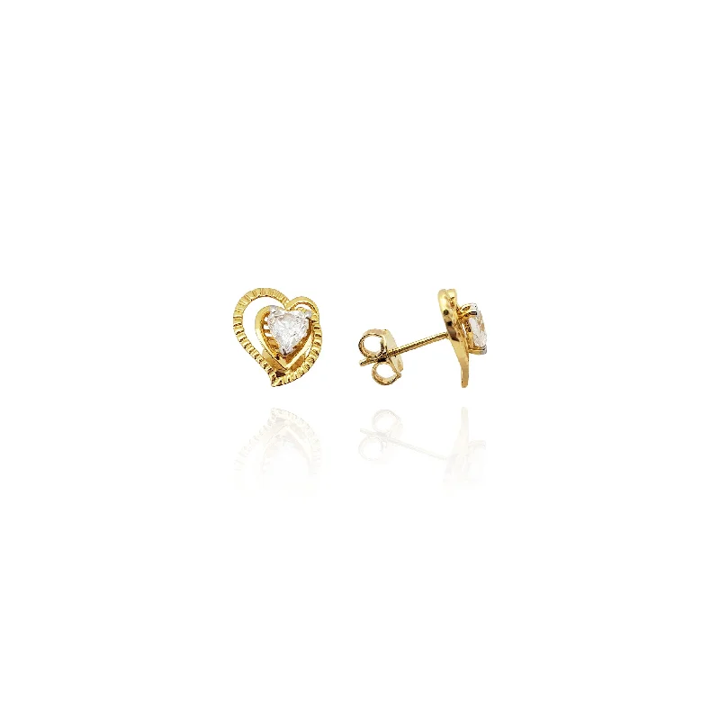 bridal earrings for women-Layered Frame Heart Stud Earrings (14K)