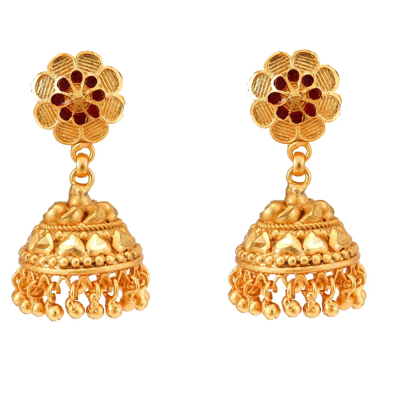 gold-plated earrings for women-Flower Mina Small Jhumka