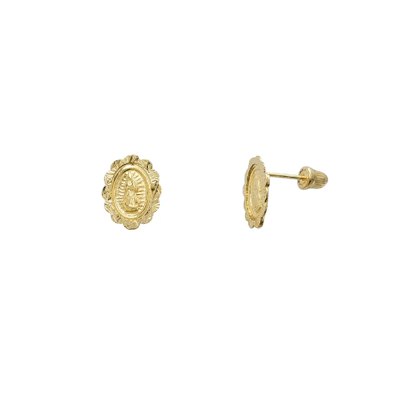 boho earrings for women-Diamond-cuts Halo Virgin Mary Stud Earrings (14K)