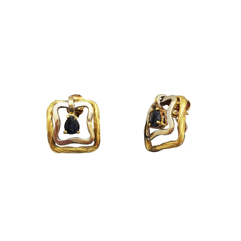 vintage drop earrings for women-Two Tone Sapphire Stud Earrings (18K)