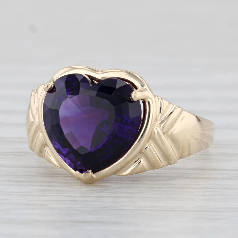 unique custom engagement rings for women-4.50ct Amethyst Solitaire Heart Ring 14k Yellow Gold Size 7.25