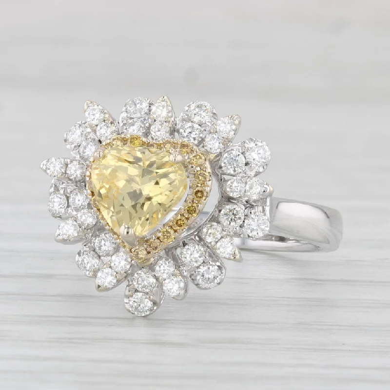 classic solitaire engagement rings for women-2.18ctw Yellow Sapphire Diamond Halo Heart Ring 14k White Gold Size 7 Cocktail