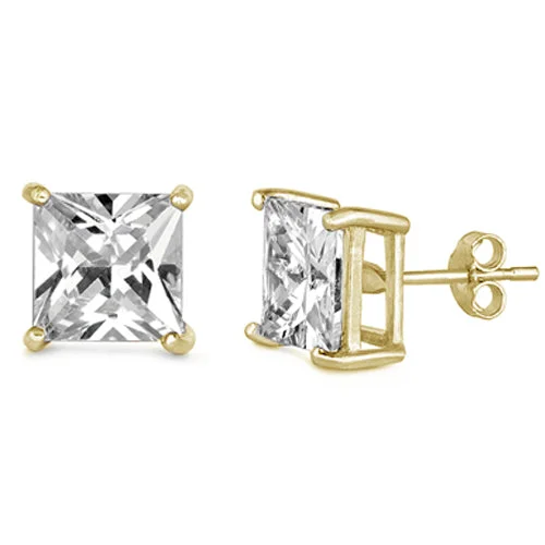 hoop stud earrings for women-Princess Cut Earrings in Gold