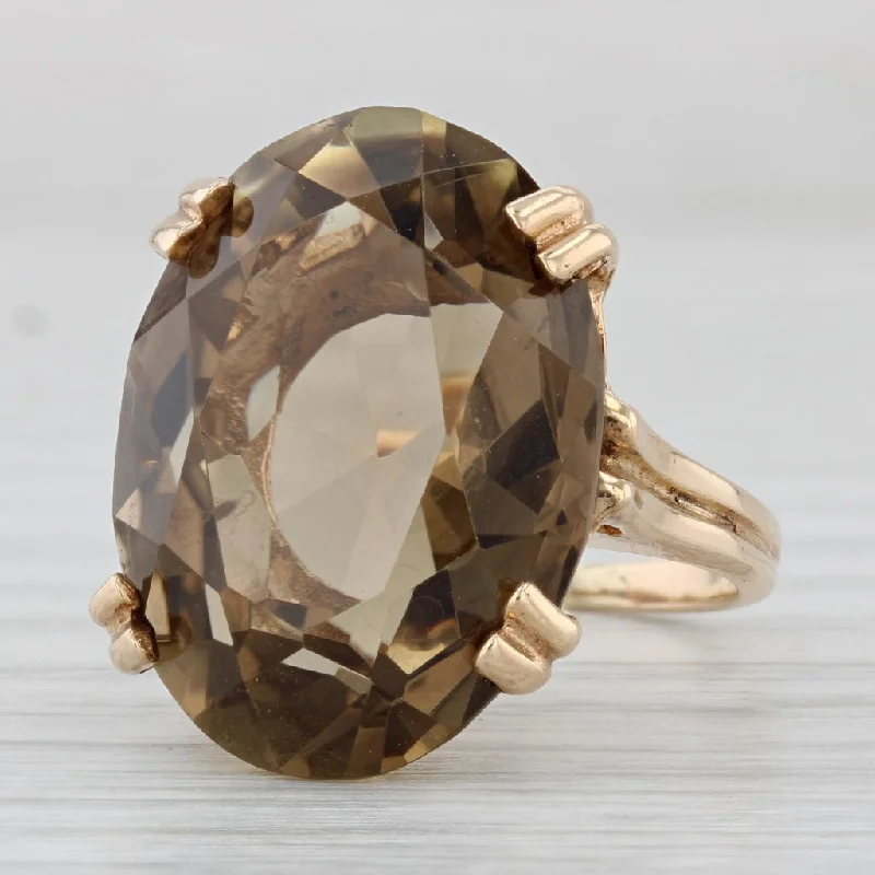 elegant engagement rings for women-17ct Oval Smoky Quartz Solitaire Ring 10k Yellow Gold Size 4.75