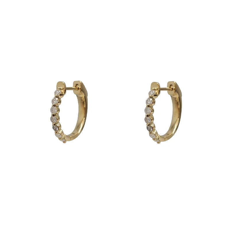 matching earrings for women-Diamond Shared-Prong Hoop Earrings (14K)