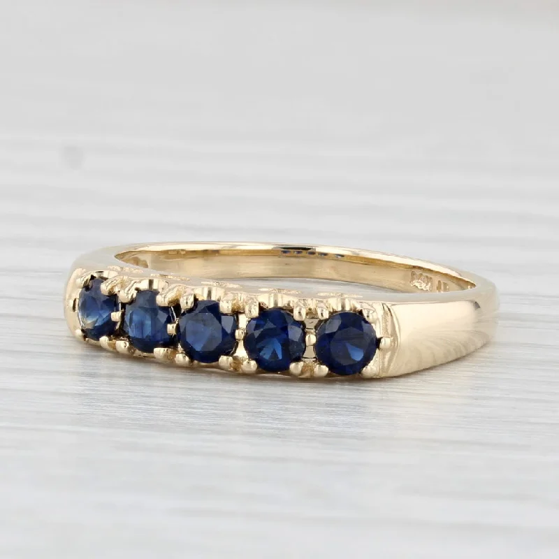 three-stone engagement rings for women-0.65ctw Blue Sapphire Ring 14k Yellow Gold Size 8 Stackable