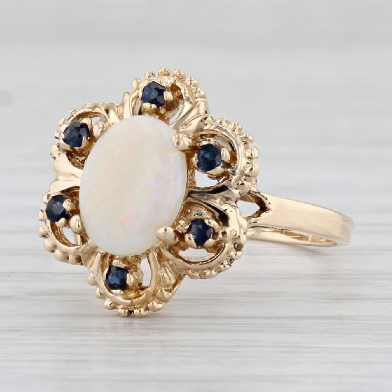 emerald engagement rings for women-Oval Opal Cabochon Sapphire Flower Ring 14k Yellow Gold Size 8