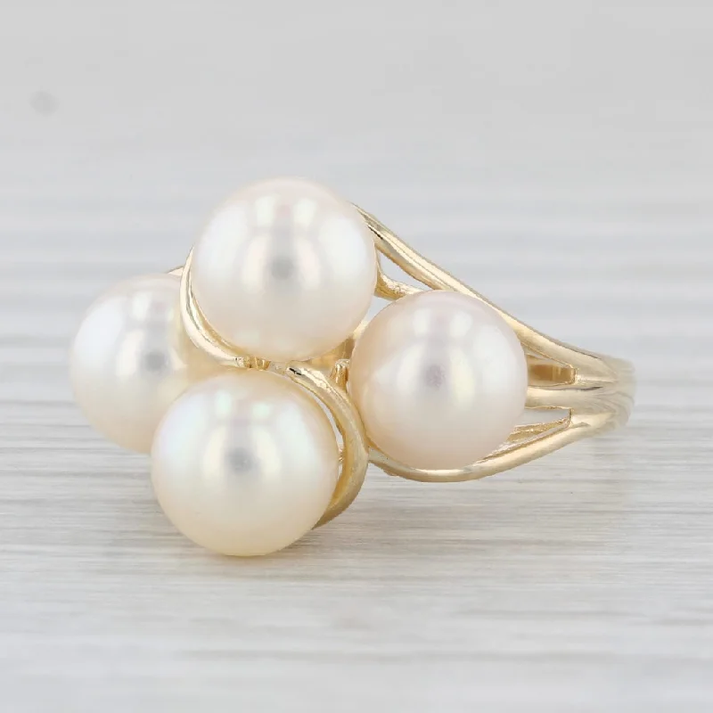 rose gold engagement rings for women-Cultured Pearl Cluster Ring 14k Yellow Gold Size 6.25 Bypass