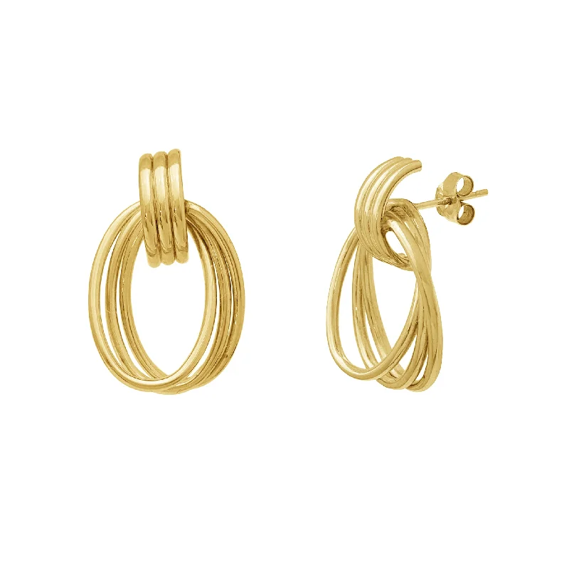 simple earrings for women-Tri-Hoops Fancy Stud Earrings (14K)