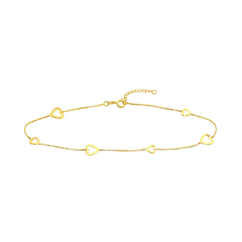 chunky anklets for women-14K Yellow Gold Sideways Open Hearts Anklet