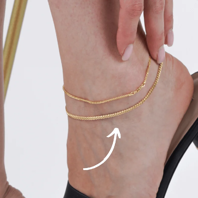 elegant anklets for women-Real Gold Flat Spiga Thick Anklet 8943 (25 C.M) A1333