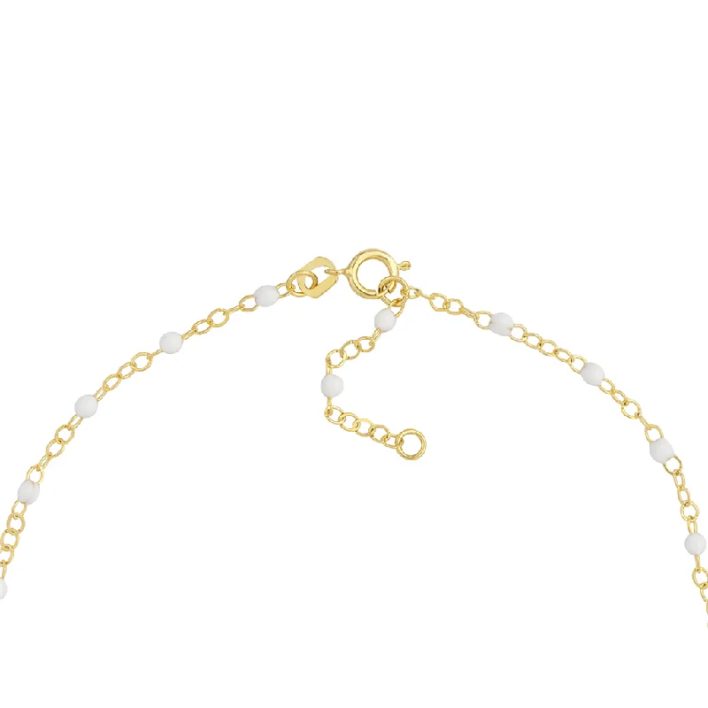 unique anklet designs for women-14K Yellow Gold White Enamel Bead On Piatto Anklet