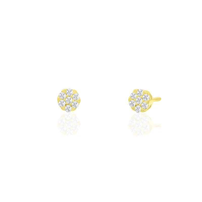 statement earrings for women-Diamond Round Stud Earrings (14K)