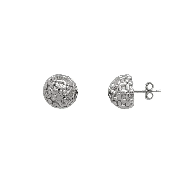 bridal earrings for women-Round Mesh Stud Earrings (Silver)