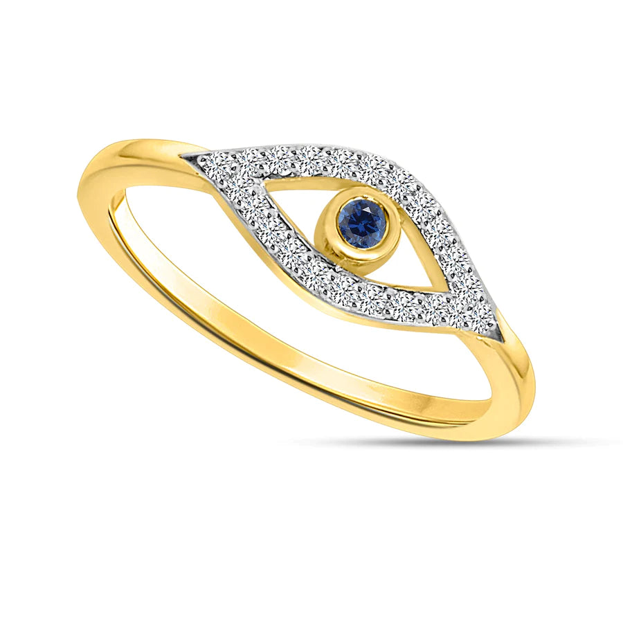 fashion earrings for women-Diamond and Sapphire Evil Eye Ring (14K)