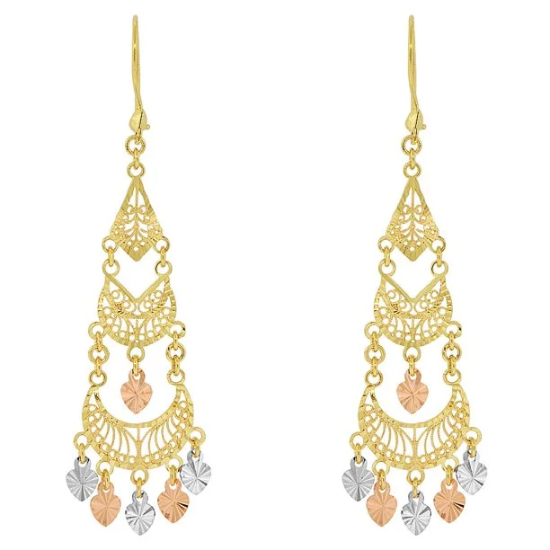 vintage drop earrings for women-Tricolor Diamond-cut Chandelier Earrings (14K)