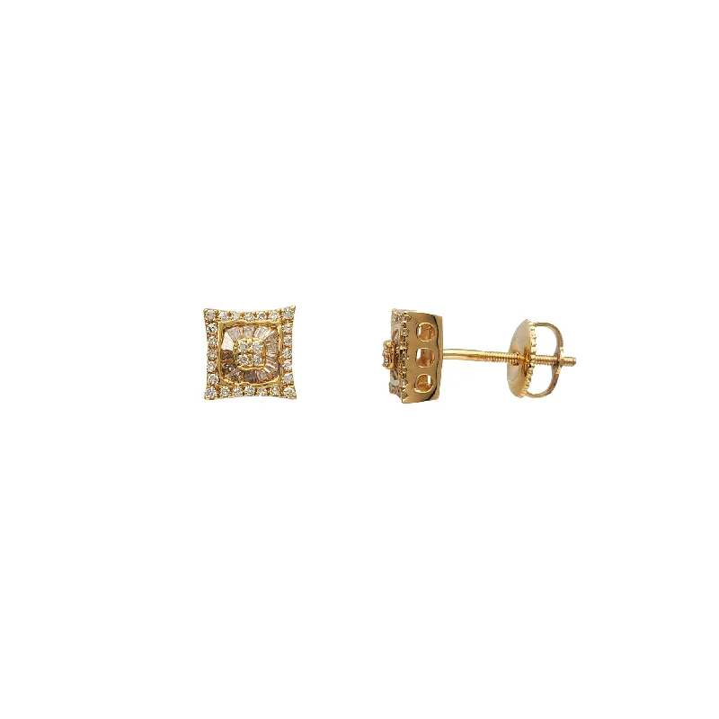 modern stud earrings for women-Diamond Square Stud Earrings (14K)