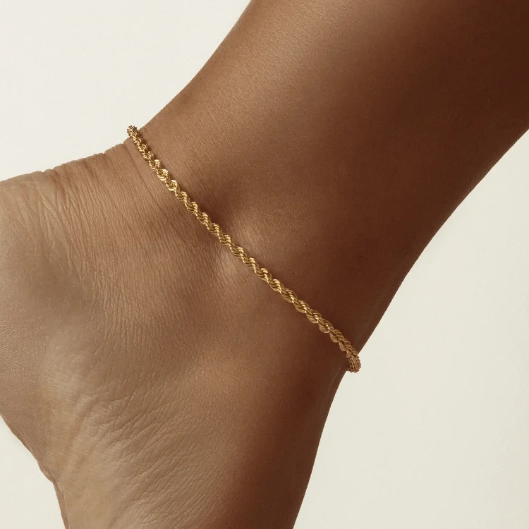 adjustable ankle bracelets for women-Real Gold Solid Thick Rope Chain Anklet 4 MM 2603 (25 C.M) A1326