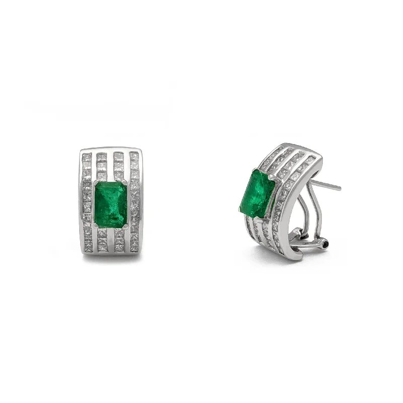 gold drop earrings for women-Diamond Stanchion Emerald Huggie Earrings (18K)