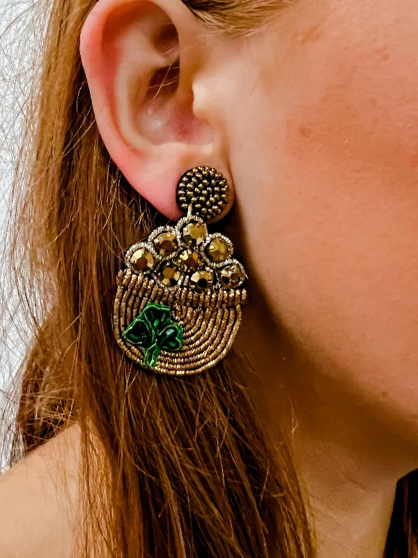 vintage drop earrings for women-Crystal Pot of Gold with Shamrock Earring