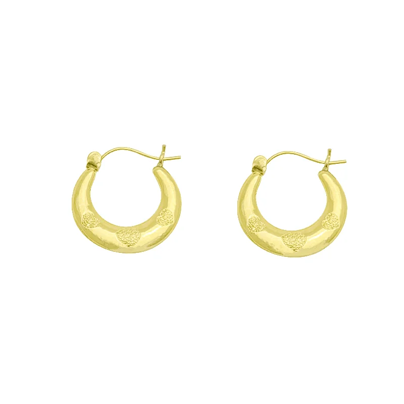 matching hoop earrings for women-Heart Hammered Hoop Earring (10K)