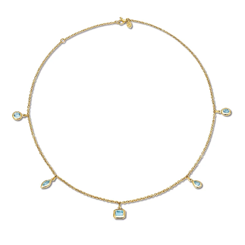 charm necklaces for women-Talya Five Mixed Stone Necklace Yellow Gold - Blue Topaz